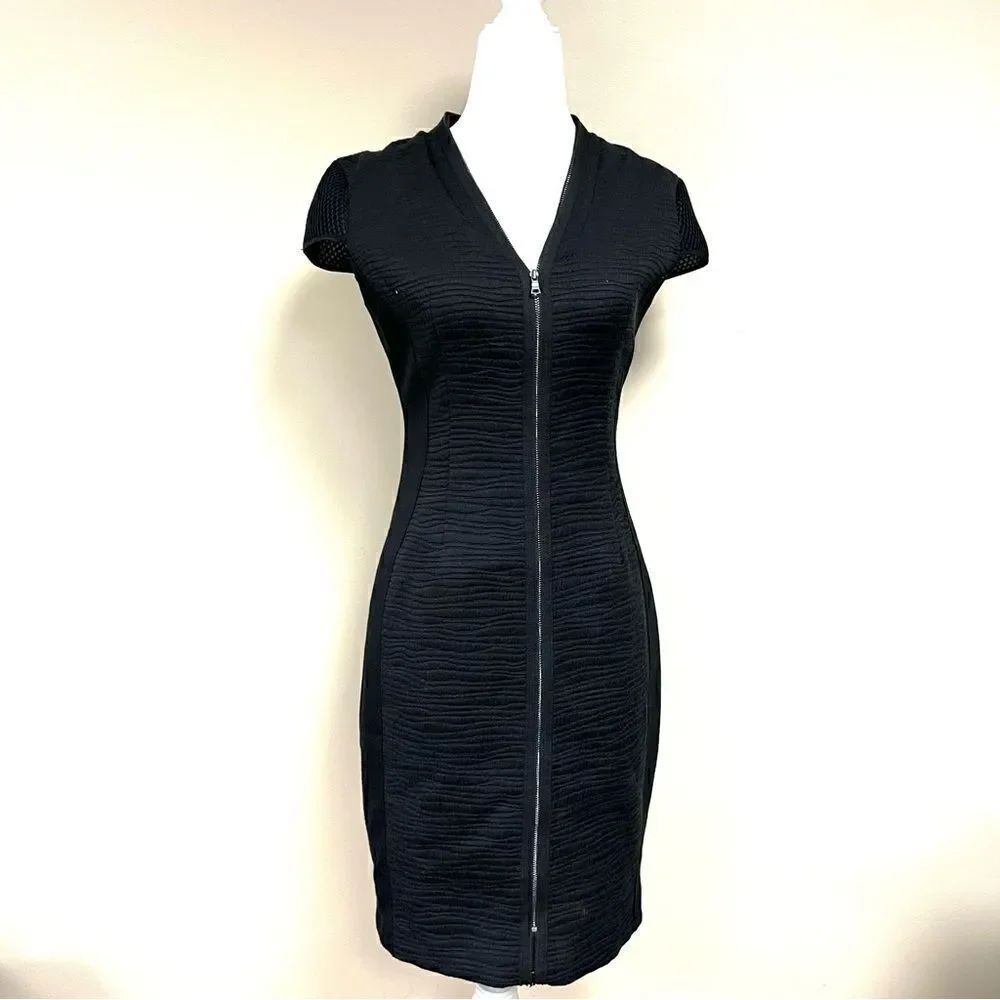 Tahari black sheath dress with silver zipper front Sz 2